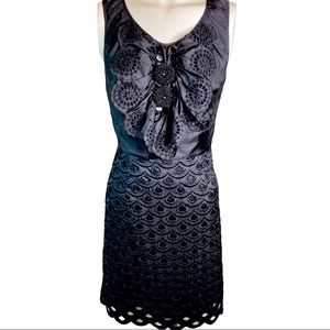 JOTAELE Black Bib Eyelet Beaded Cocktail Dress